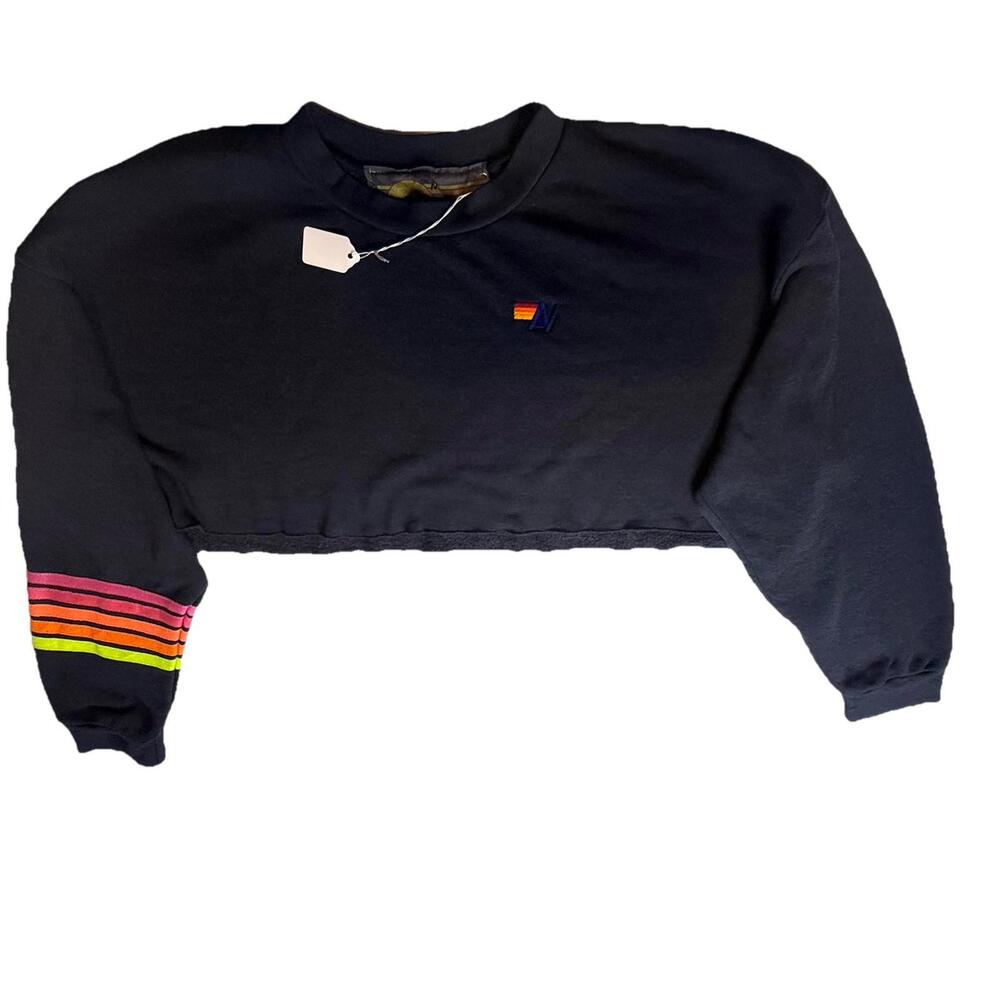 NWT Aviator nation rugby stitch cropped sweatshirt Dark Gray medium new 5 Stripe